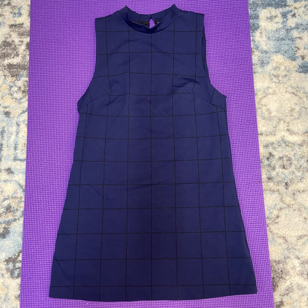 Blue plaid shift dress